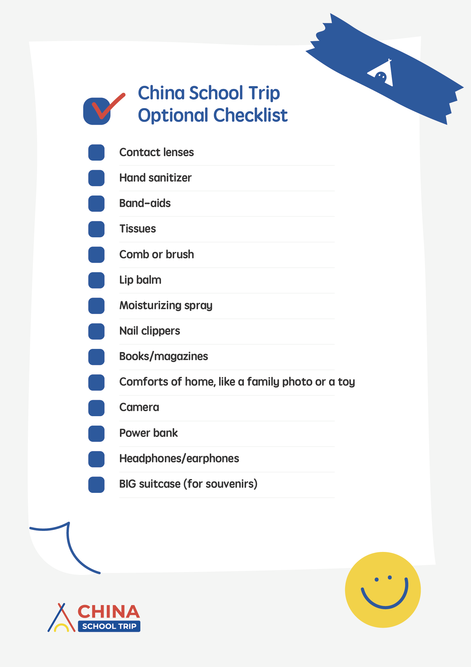 Optional-Have Packing List | China School Trip Optional Packing List | China School Trip